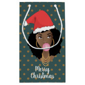 Weihnachten Weihnachtsmannmütze, Schwarze Frau, Ka Kleine Geschenktüte (Rückseite)