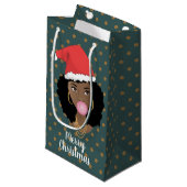 Weihnachten Weihnachtsmannmütze, Schwarze Frau, Ka Kleine Geschenktüte (Vorderseite Schrägansicht)