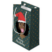 Weihnachten Weihnachtsmannmütze, Schwarze Frau, Ka Kleine Geschenktüte (Rückseite Schrägansicht)