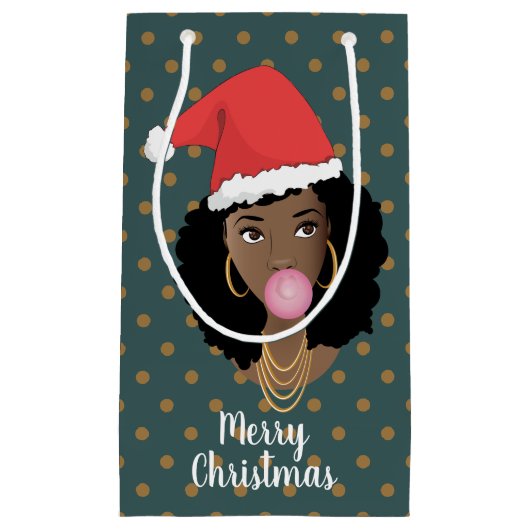 Weihnachten Weihnachtsmannmütze, Schwarze Frau, Ka Kleine Geschenktüte (Vorderseite)