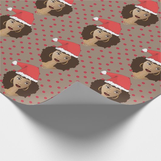 Weihnachten-Weihnachtsmannmütze, Schwarze Frau, ro Geschenkpapier (Ecke)