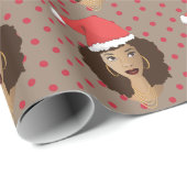 Weihnachten-Weihnachtsmannmütze, Schwarze Frau, ro Geschenkpapier (Rolleneckpunkt)