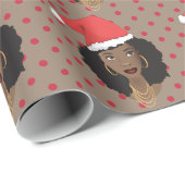 Weihnachten-Weihnachtsmannmütze, Schwarze Frau, ro Geschenkpapier (Rolleneckpunkt)