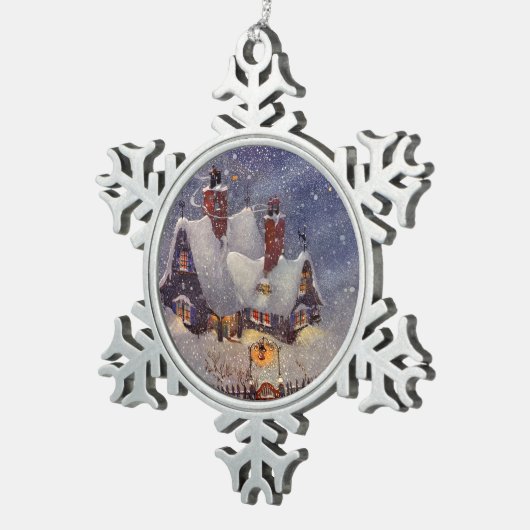 Weihnachten, Weihnachtswerkstatt Nordpol Schneeflocken Zinn-Ornament (Rechts)