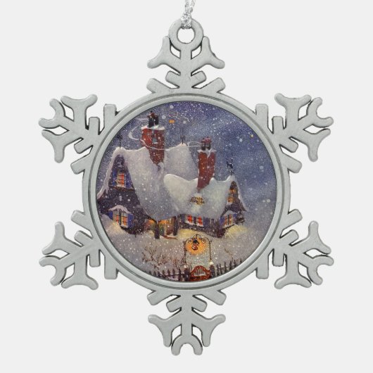 Weihnachten, Weihnachtswerkstatt Nordpol Schneeflocken Zinn-Ornament (Vorderseite)