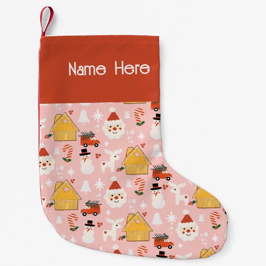 Weihnachten Weihnachtswerkstatt Retro Rosa Kleiner Weihnachtsstrumpf (Vorderseite)