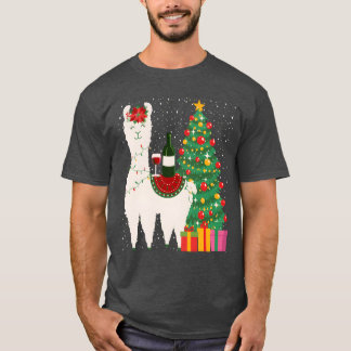 Weihnachten Wein Llama Weihnachtsfrauen Familie Mä T-Shirt