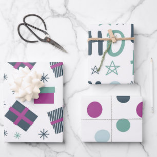 Weihnachten weiß lila pastell einfaches lustiges  geschenkpapier set