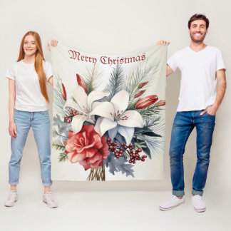 Weihnachten Weiß Rote Blumen Feiertage Elegant Fleecedecke