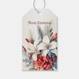 Weihnachten Weiß Rote Blumen Feiertage Elegant Geschenkanhänger
