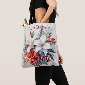 Weihnachten Weiß Rote Blumen Feiertage Elegant Tasche