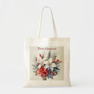 Weihnachten Weiß Rote Blumen Feiertage Elegant Tragetasche