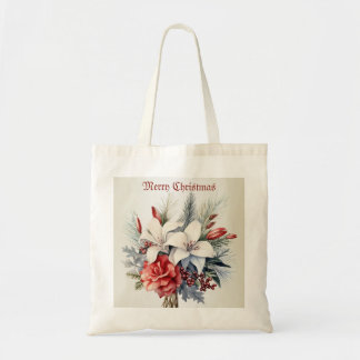 Weihnachten Weiß Rote Blumen Feiertage Elegant Tragetasche