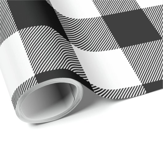 Weihnachten weiß u. schwarzer riesiger Büffel-Karo Geschenkpapier (Rolleneckpunkt)