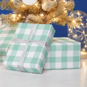 Weihnachten Weiß und Hell Türkis Büffel Karo Geschenkpapier