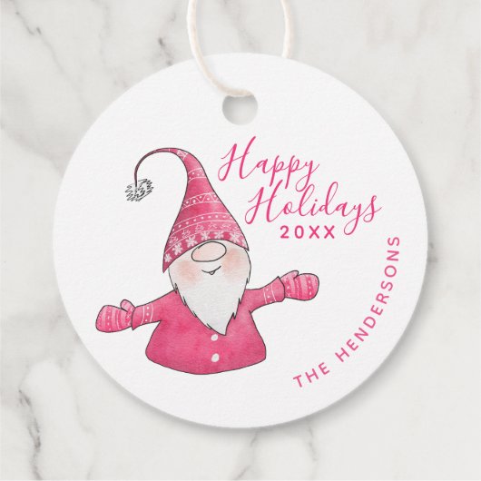 Weihnachten Weiß und Rosa Gnome Happy Holidays Geschenkanhänger (Rückseite)