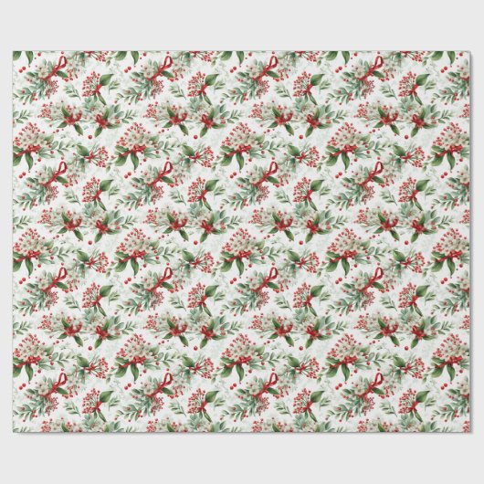 Weihnachten Weiße Blume und Rote Beeren Geschenkpapier (Flach)