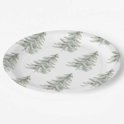 Weihnachten Weiße Grüne Bäume Pappteller (Schrägansicht)