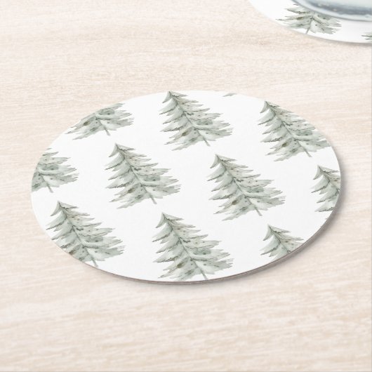 Weihnachten Weiße Grüne Bäume Runder Pappuntersetzer (Angewinkelt)