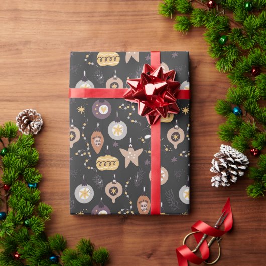 Weihnachten - Weiße Ornamente auf Schwarz Geschenkpapier (Feiertagsgeschenk)