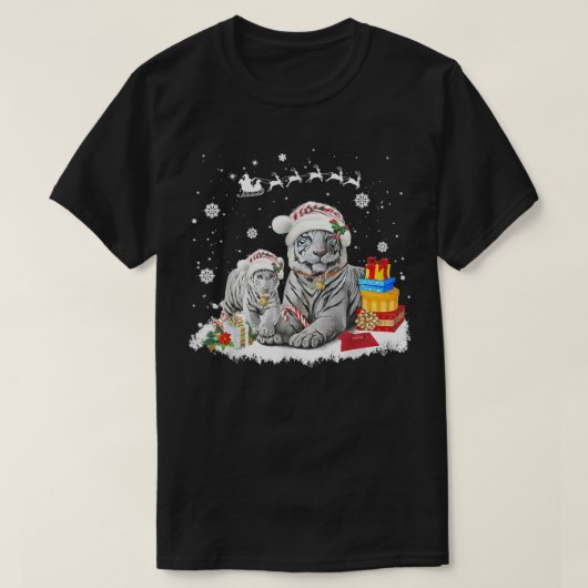 Weihnachten Weißer Tiger Weihnachtsmannmütze Weihn T-Shirt (Design vorne)