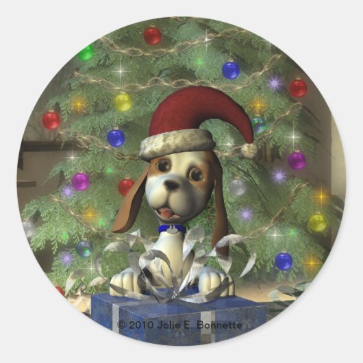 Weihnachten Welpe Round Aufkleber (Vorderseite)