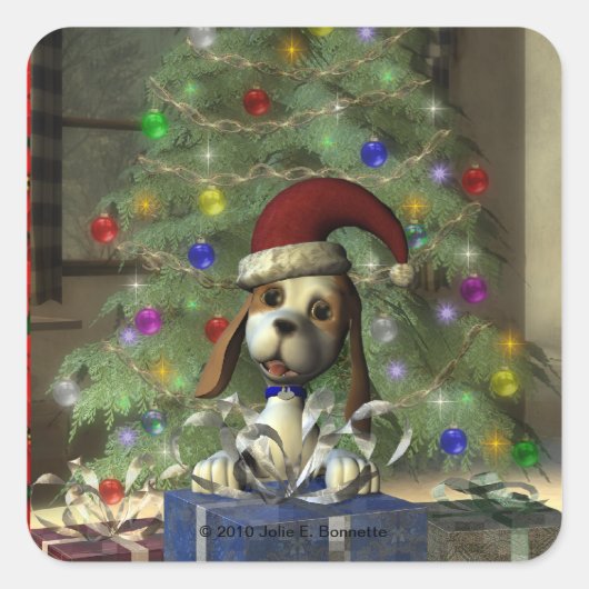 Weihnachten Welpe Square Sticker (Vorderseite)