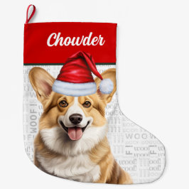 Weihnachten Welsh Corgi Name Woof Hintergrund Großer Weihnachtsstrumpf