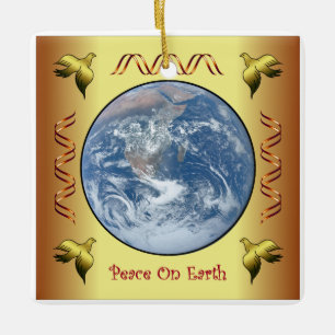 Weihnachten ~ Weltfrieden ~ Golden Doves ~ Keramikornament