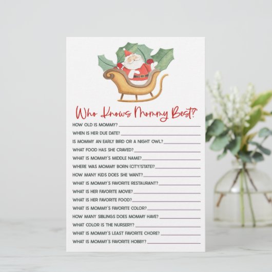 Weihnachten Wer Mommy Baby Shower Game kennt Briefpapier (Stehend Vorderseite)