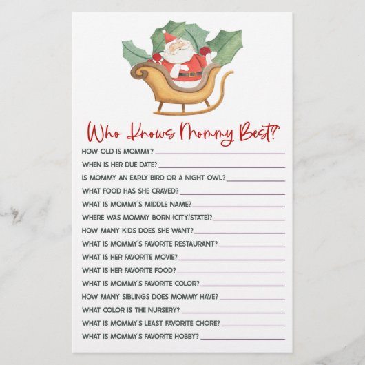 Weihnachten Wer Mommy Baby Shower Game kennt Briefpapier (Vorderseite)