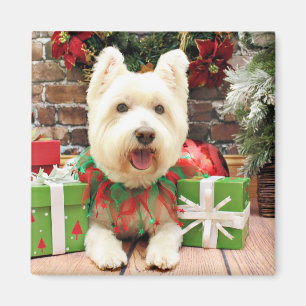 Weihnachten - Westie - glücklich Magnet