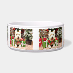Weihnachten - Westie - glücklich Napf