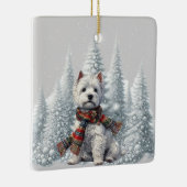 Weihnachten Westie mit Schneebäumen Keramikornament (Rechts)