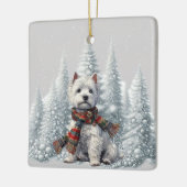 Weihnachten Westie mit Schneebäumen Keramikornament (Links)
