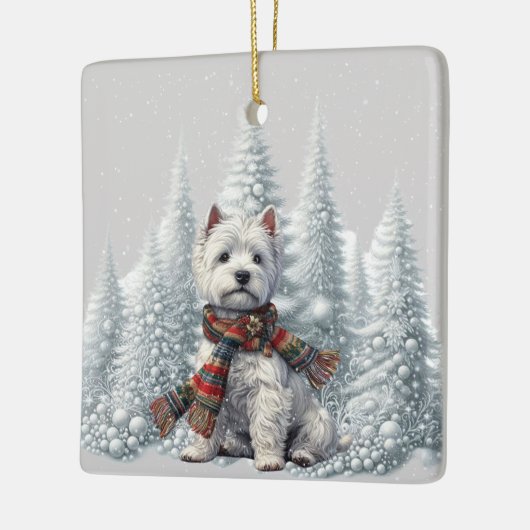 Weihnachten Westie mit Schneebäumen Keramikornament (Links)