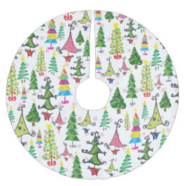 Weihnachten Whimsical Bäume Rosa Grün Polyester Weihnachtsbaumdecke