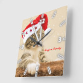 Weihnachten, Whimsical Cat Weiße Weihnachtsmannmüt Quadratische Wanduhr (Winkel)