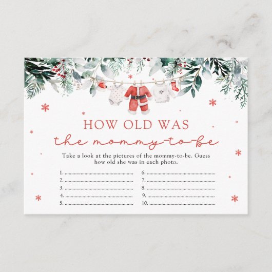 Weihnachten Wie alt war das Mama Baby Shower Game Begleitkarte (Vorderseite)