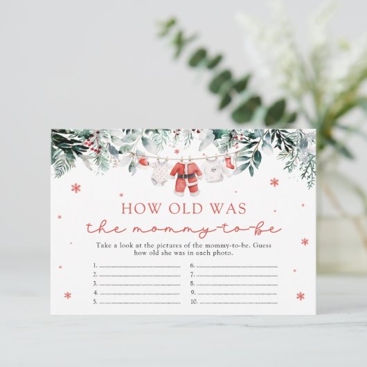 Weihnachten Wie alt war das Mama Baby Shower Game Begleitkarte (Stehend Vorderseite)