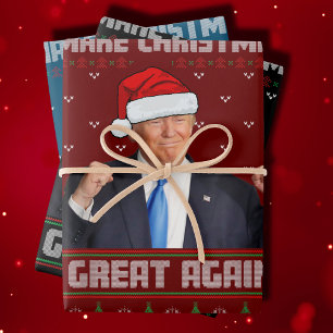 Weihnachten wieder großartig Donald Trump Xmas Fun Geschenkpapier Set
