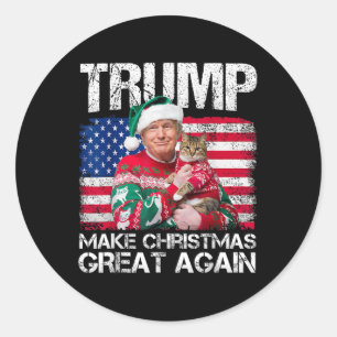 Weihnachten wieder großartig Santa Trump Usa Flag Runder Aufkleber
