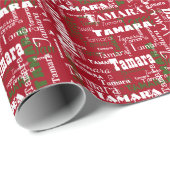 Weihnachten Wiederholungsname Red White Green Gesc Geschenkpapier (Rolleneckpunkt)
