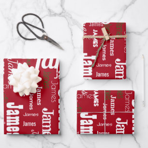 Weihnachten Wiederholungsname Red White Green Gesc Geschenkpapier Set