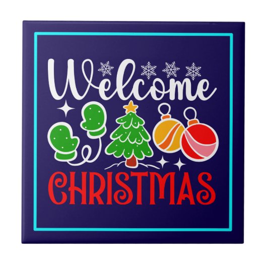 Weihnachten Willkommen Fliese (Vorderseite)