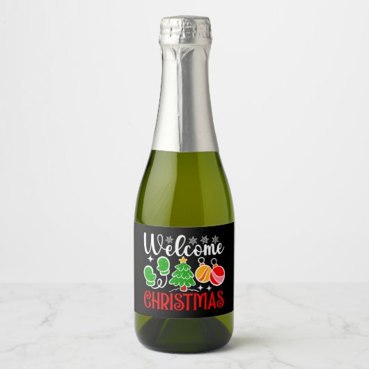 Weihnachten Willkommen Schaumweinetikett (Vorderseite)