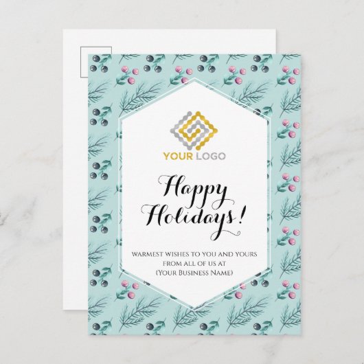 Weihnachten Winter Berries Grüne Logo Business Postkarte (Vorne/Hinten)