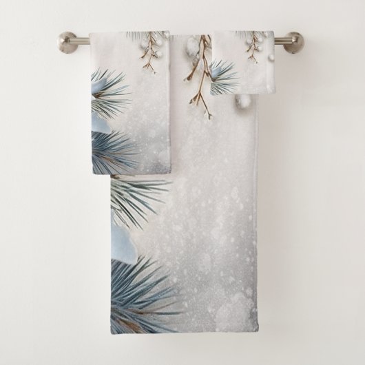 Weihnachten, Winter, Blau, Pine Cones Schneeflocke Badhandtuch Set (Insitu)