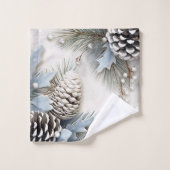 Weihnachten, Winter, Blau, Pine Cones Schneeflocke Badhandtuch Set (Waschlappen)