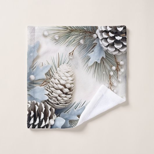 Weihnachten, Winter, Blau, Pine Cones Schneeflocke Badhandtuch Set (Waschlappen)